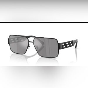 Versace VE2290 Black Square Aviator Sunglasses with Greca Temple mirrored lens